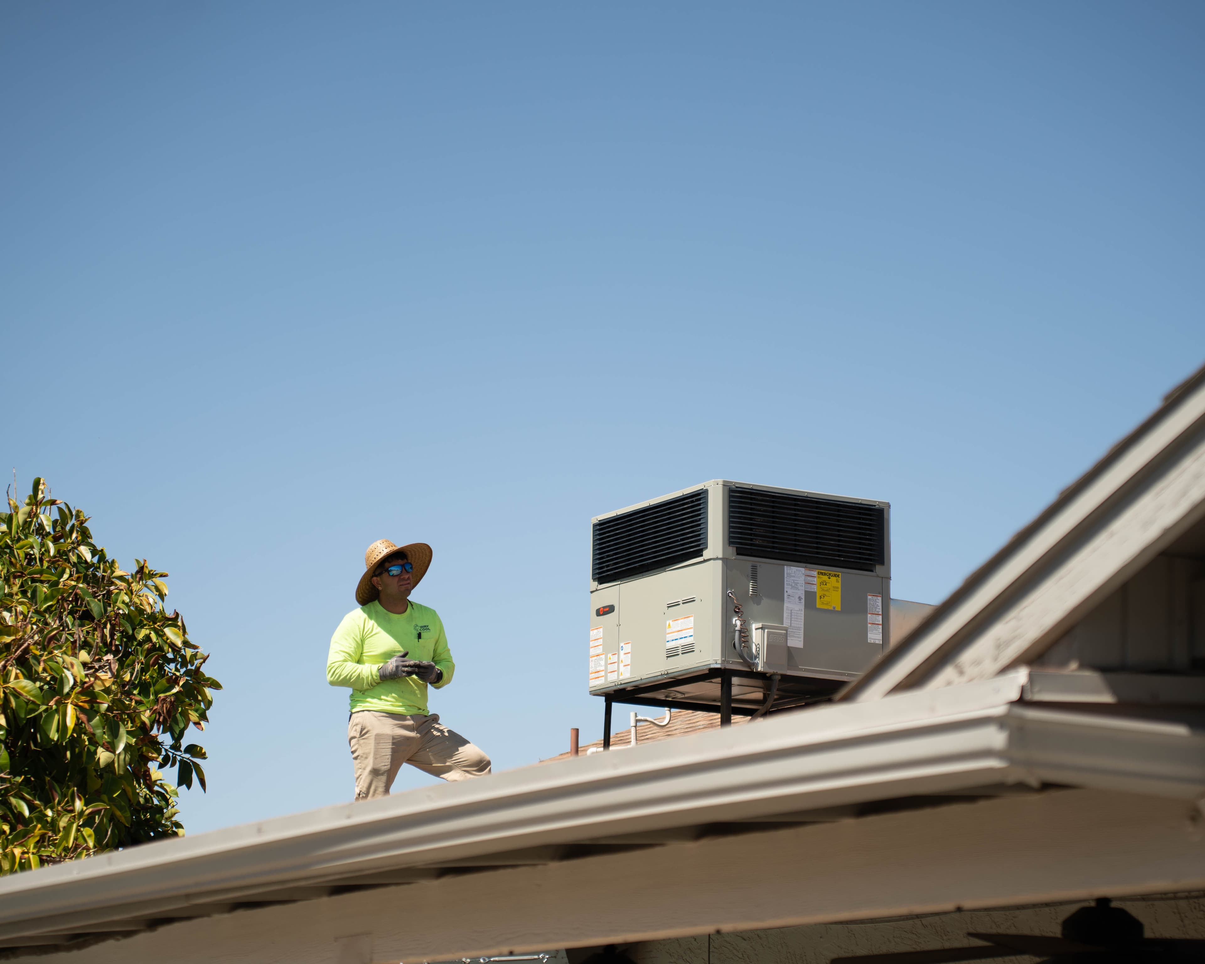 Way Cool installing a new packaged HVAC unit on a Phoenix rooftop
